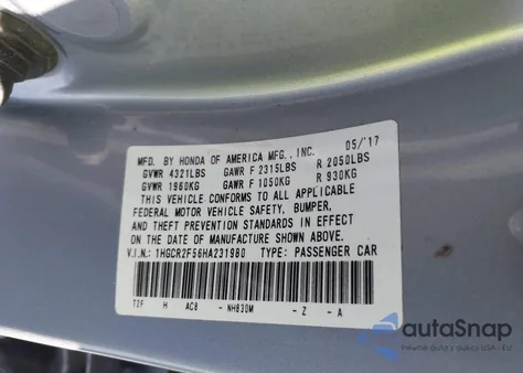 2017 Honda Accord Sport z USA, uszkodzony, nr VIN 1HGCR2F56HA231980